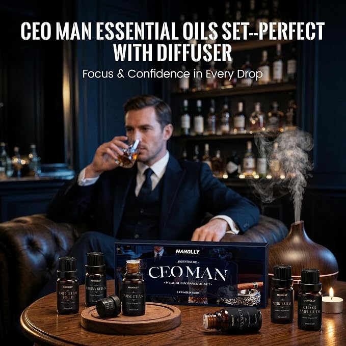 Luxury Men Essential Oils Set for Diffuser for Home, Fathers Day Gift for Men, Dad, Boyfriend, Masculine Fragrance Oils for Candle & Soap Making, Confident Aromatherapy Oils Kit, CEO Scented Oil
