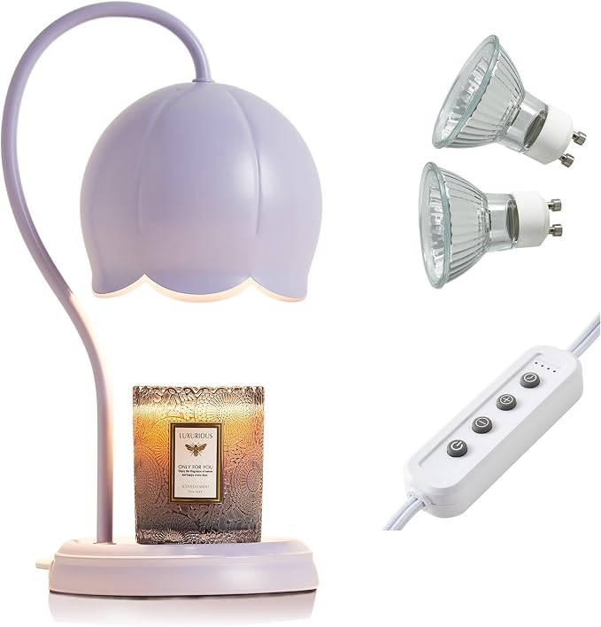 Light Blue Cute Flower Candle Warmer Lamp with Timer Dimmable, Bedroom House Office Aesthetic Living Girls Room New Home Decor, Christmas Birthday New Year Gifts for Women Mom