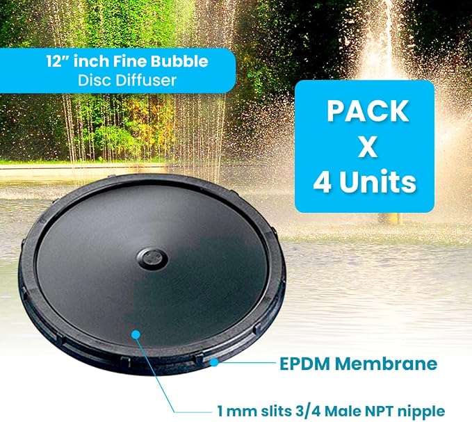 ECO350-E | 12” EPDM Fine Bubble Disc Diffuser - Aerators for ponds, Aquarium or Water Treatment | SSI Aeration Original (4 Pack)
