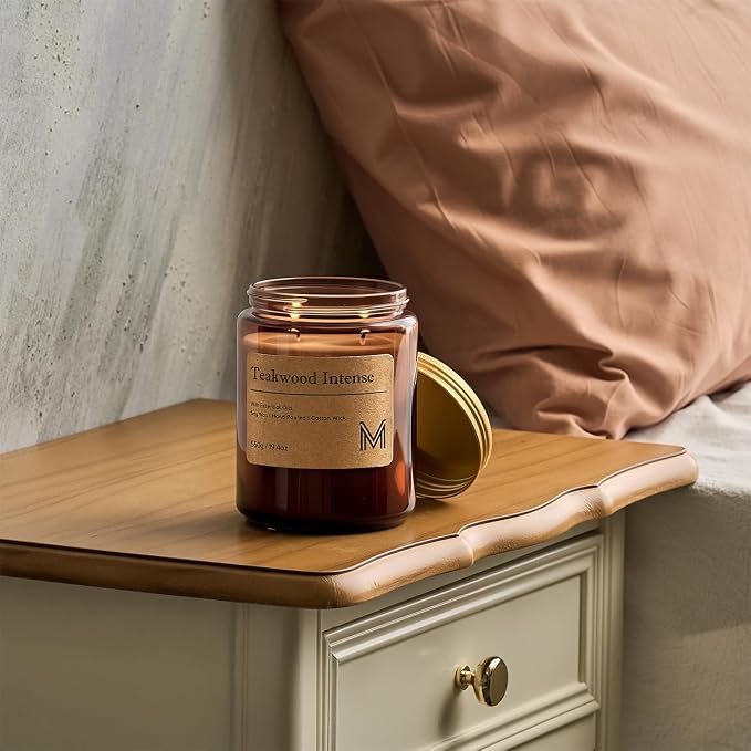 M&SENSE Teakwood Intense Scented Large Candle, 19.4oz Aromatherapy Candle for Home Fragrance, Natural Organic Soy Wax Long-Lasting for Stress Relief, Yoga, Gifting for Birthday, Housewarming