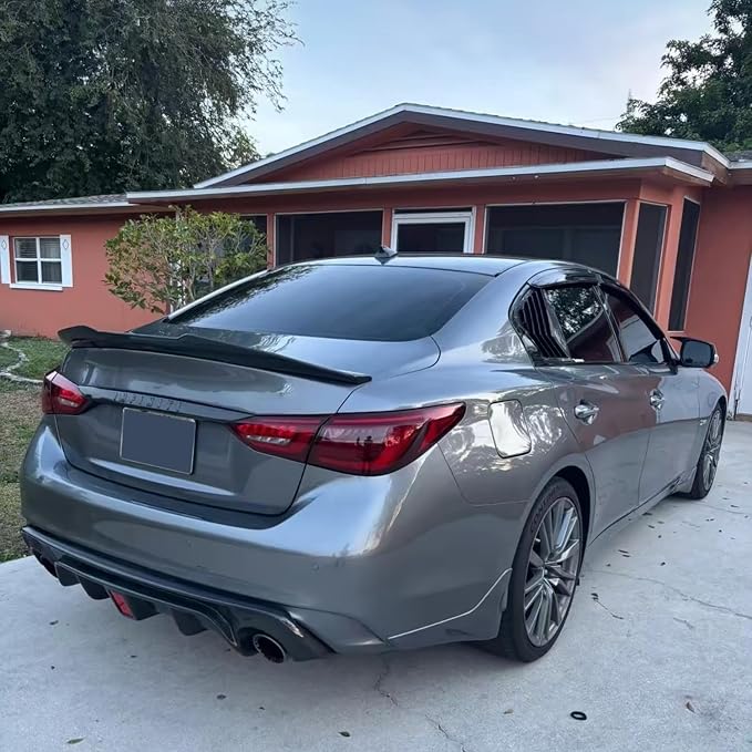 Rear Diffuser W/LED Brake Light Fit for Infiniti Q50 2018-2024 3.0t/ Luxe/RED Sport 400/ Sensory,Rear Bumper Lower Lip Splitter Spoiler Body Kit Trim Exterior Accessories(Carbon Fiber Style)