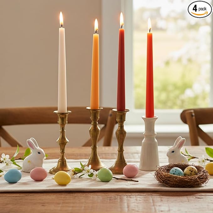Orange Scented Taper Candles 10 Inch Dripless Candlesticks, 4 Pack Long Dinner Candles for Wedding Easter Table Decor Home Decoration Party Centerpiece & Mother’s Day