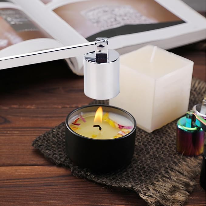 Candle Snuffer, Stainless Steel Elegant Candle Extinguisher with Long Handle, Straight Tube Candlesnuffers Extinguish for Tea Light Candles Fireplace Church Wedding Candle (Sliver)