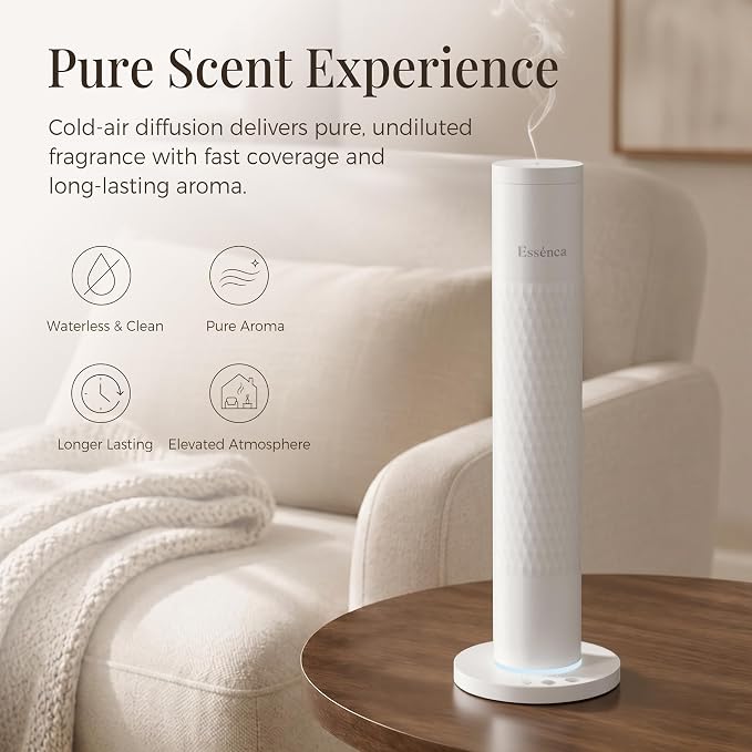Waterless Scent Diffuser with 5 Essential Oils Starter Kit, Cold Air Diffuser Up to 1000 Sq.ft for Large Room, Home Office, Hotels,Spas, Cordless Scent Machine with App Control, Mood Light