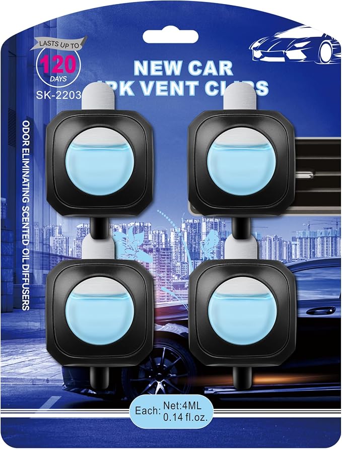 JUSTTOP New Car Scent Car Air Freshener Clip,Provides Long Lasting Fragrance Holding for Over 120 Days,4 Vent Clips,4ml Each,Auto Accessories for Men or Women