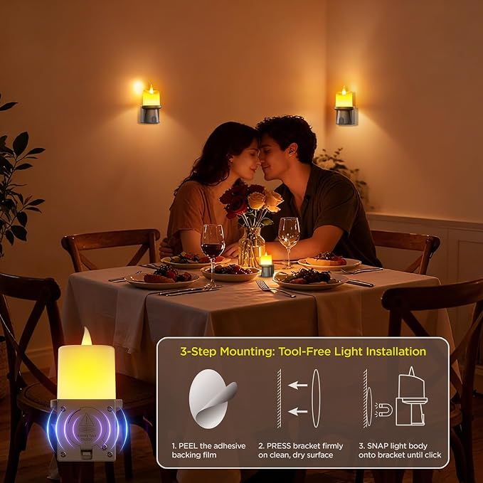 Flameless Candles Night Light with Flickering Flame, Battery Operated LED Night Light, Magnetic Attachment for Easy Placement, Realistic Candlelight for Home, Bathroom, Window Decor (Brown, 1 Pack)