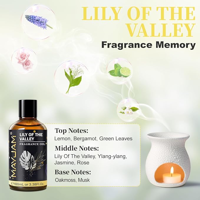 Lily of the Valley Fragrance Oil, MAYJAM 3.38FL.OZ Essential Oils for Diffusers for Home, Long Lasting Scented Oils for Soap Candle Making - 100ML