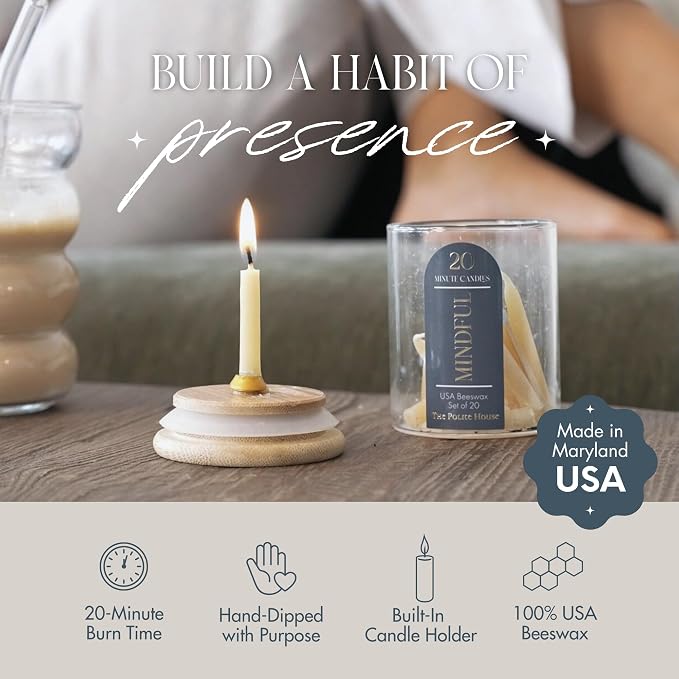 USA Beeswax 20-Minute Candles Set - Made in USA - Thoughtful Christian Gifts for Women Unique Gifts for Women for Prayer, Mindfulness, Meditation Accessories, Mini Taper Candle Set - The Polite House