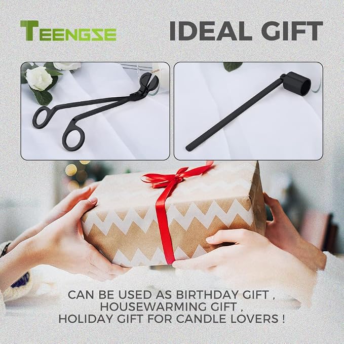 Candle Accessory Set, Candle Snuffer and Wick Trimmer, Polished Candle Extinguisher Kit with Long Handle, Great Gift for Candle Lover (Black)