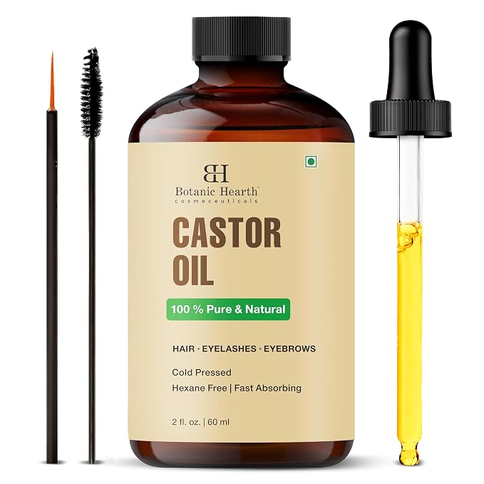 Botanic Hearth Castor Oil & Hair Treatment Oils 2 Fl oz| 100% Pure & Natural, Cold Pressed |For Hair, Eyelashes & Eyebrows | Hexane Free, Fast Absorbing | With Applicators & Dropper | All Hair Types