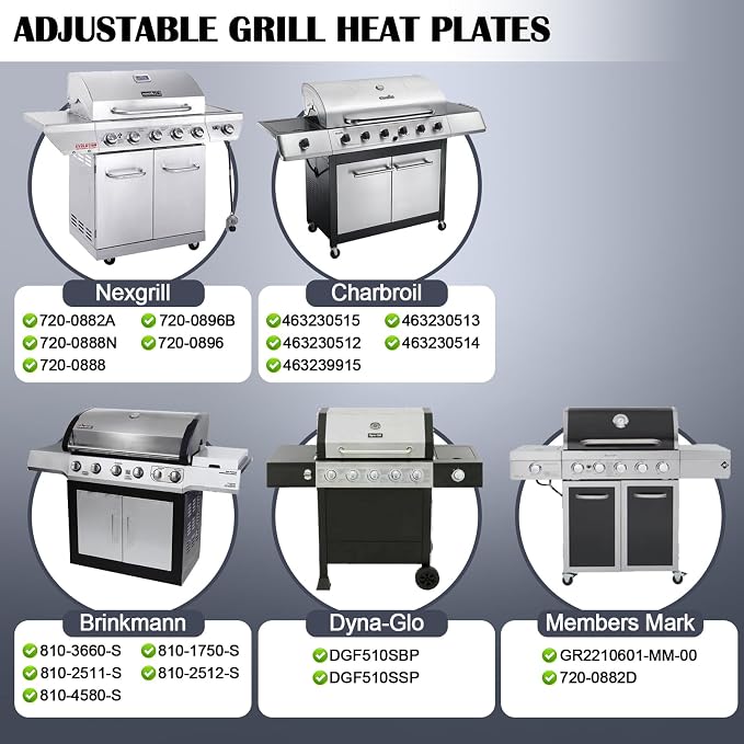 Adjustable Stainless Grill Heat Plates Shield For Nexgrill, Dyna Glo, Charbroil, Brinkmann Grill Replacement Parts, Universal Heat Tent, Burner Cover Guard, Heat Deflector, Heat Diffuser, Flame Tamer.