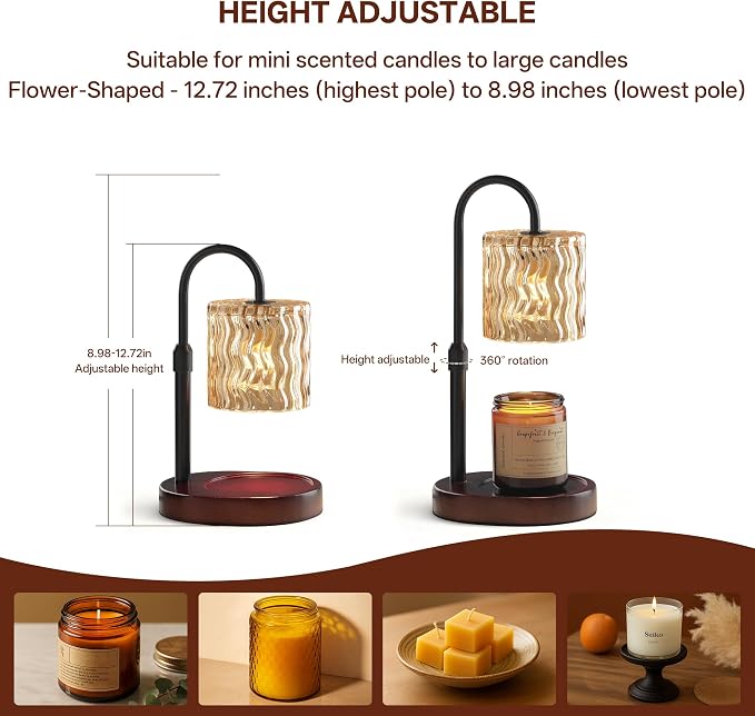 Homelist Candle Warmer Lamp, Adjustable Height for Home Decor, Vintage Candle Warmer Dimmable with Timer, GU10 Bulb, Table Lights for Bedroom, Tea Room, Rest Room