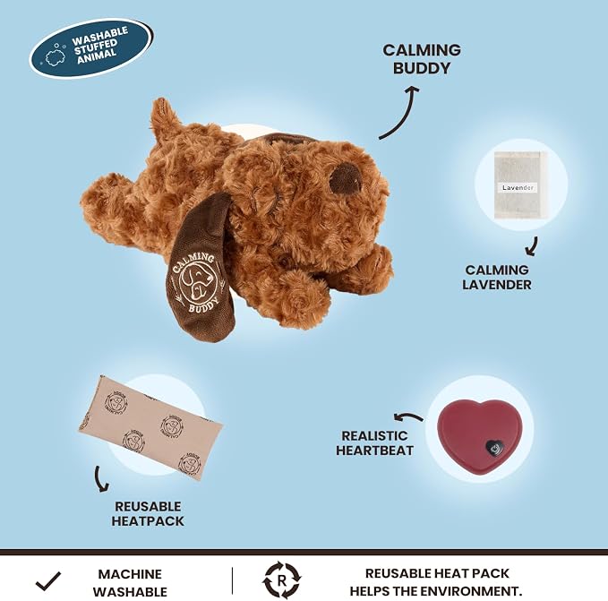Original Buddy - Puppy Heartbeat Toy for Anxiety Relief with Reusable Heat Pack and Lavender, Sleep Aid for Dogs, Plush Comfort Toy for All Breads (Buddy)