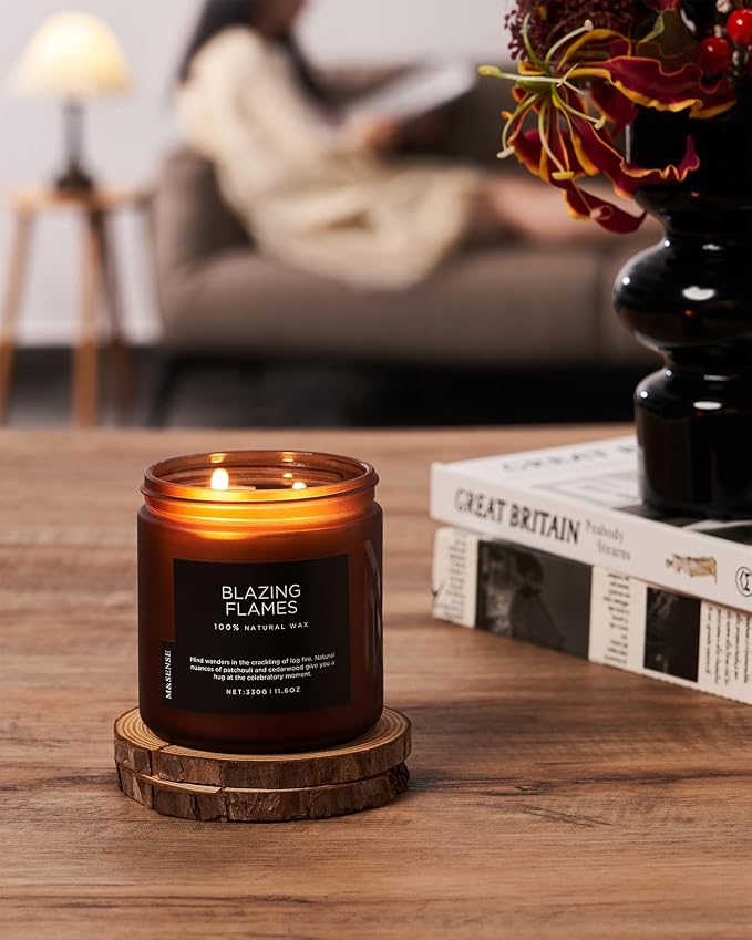 M&SENSE Blazing Flame Candles for Home Scented, 11.6oz 70 Hours Long Lasting Candle for Home Decor Housewarming Gift, 2 Cotton Wick Natural Soy Wax Scented Candles Gifts for Mom Grandma Her