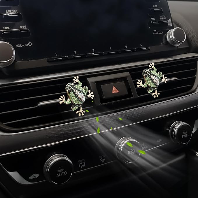 ORIESSE Frog Car Decor,2pcs Cute Tree Frog Air Vent Clips Car Air Fresheners,Bling Rhinestone Animal Dashboard Decoration Accessories for Women,Refillable Aroma Diffuser