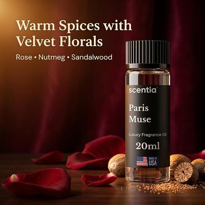 Scentia Paris Muse Aromatherapy Oil for Diffuser – Hotel Scent Inspired by Hotel Costes Paris – 20 mL – Rose, Sandalwood & Clove Natural Fragrance Oil for Waterless & Cold Air Diffusers, Made in USA