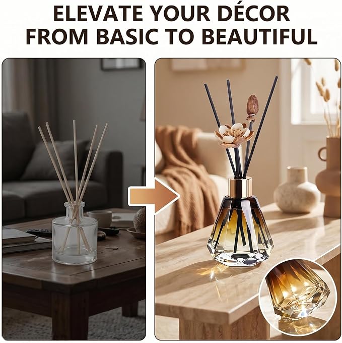 2Pcs 60ml/2oz Diffuser Bottles Empty Refillable Glass Diffusers Jars Aromatherapy Container Fragrance Accessories Use for DIY Replacement Diffuser Sticks Home Bathroom Decor