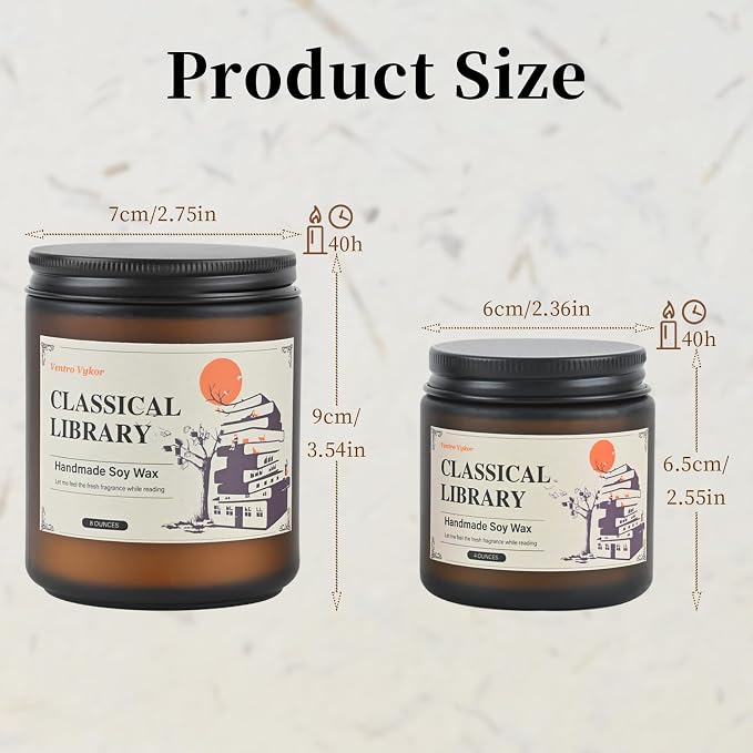 Classical Library Candle,Book Lovers Gifts,4 oz 20 Hours Burn Soy Wax Candle Gift for Readers Birthday Gifts for Book Lovers,Librarian