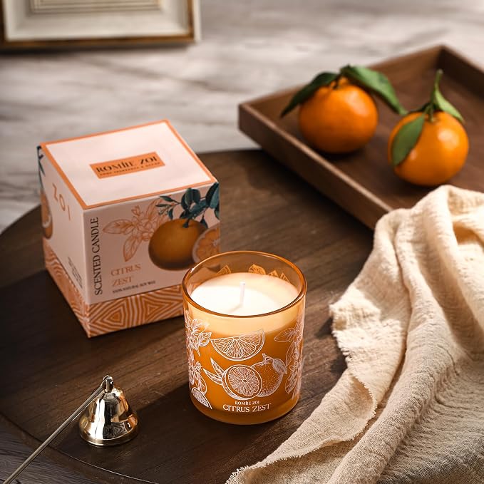 ROMIIE ZOI Scented Candle - Citrus - 6oz Aromatherapy Soy Wax Jar Candle for Home, Gifts for Women - 170g