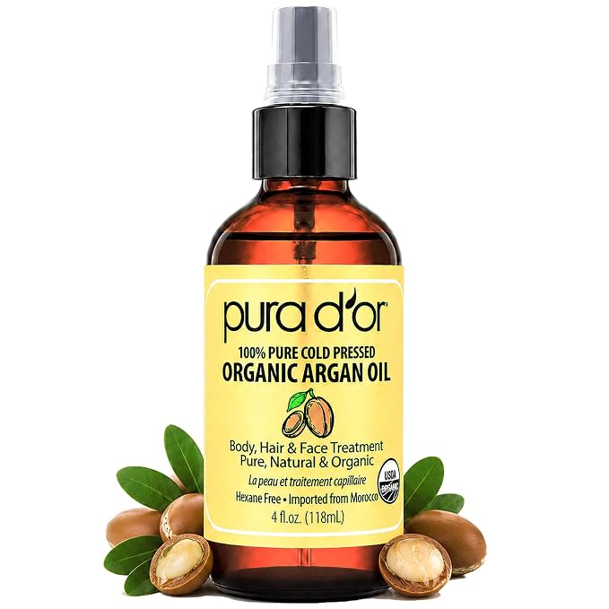 PURA D'OR USDA Organic Moroccan Argan Oil–100% Pure Cold-Pressed Virgin Grade–Treatment for Hair, Skin, Face, Body– Helps Dry Skin, Scalp Care, Split Ends, Nails & Cuticles 4 Oz - Hair Regrowth Tonic