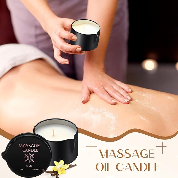 Nuanchu 2 Pcs 2.35 oz Massage Oil Candle, Ignite Low Temp Scented Body Oil Candles for Massage Therapy Soy Based Mother's Day Home Gift Spa Use, Vanilla
