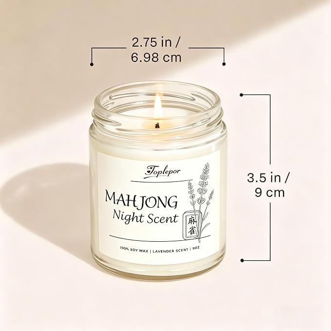 Mahjong Night Scent Candle - Unique Game Night Gift Idea, Soy Wax Aromatherapy Candle for Mahjong Night, Friends Game Party, Mahjong Lovers Gifts for Women Men | Lavender Scents, 9oz