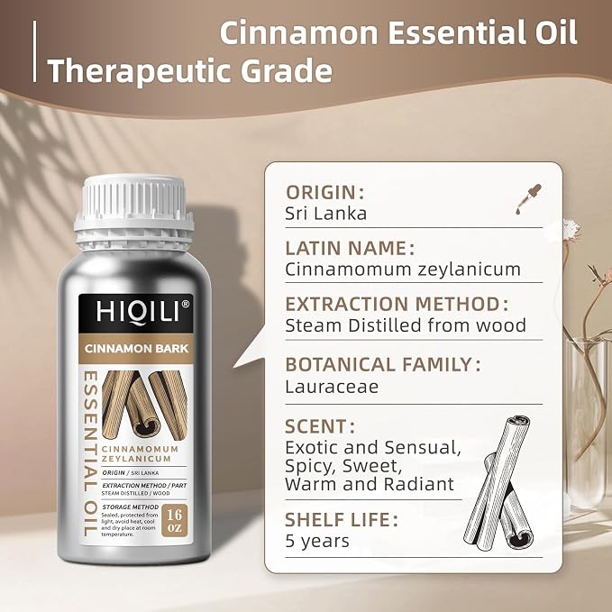 HIQILI Cinnamon Essential Oil for Candle, Spary & Diffuser - Indoor and Outdoor