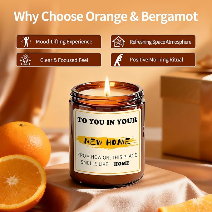 New Home Candle, 7oz Orange Scented Soy Candle, Nntural for Pets & Family, 50 Hours Long Burn, Perfect Housewarming Gifts for New Home Owners, Couples, Neighbors and Friends