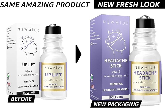 Migraine Roll On Stick - Menthol Fast Cooling Comfort for Your Headache Tension. Aromatherapy Essential Oils Blend Peppermint Lavender Spearmint. Self Care Calming Gift for Women Men. Made in USA