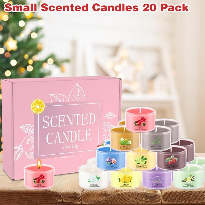 20 Pack Scented Candles, 1.6oz Mini Jar Holiday Gift Set with 10 Fragrances & Colors, Natural Soy Wax Aromatherapy Candles for Mother's Day, Home, Party Decor, Candle Gifts for Women, Her, Mom