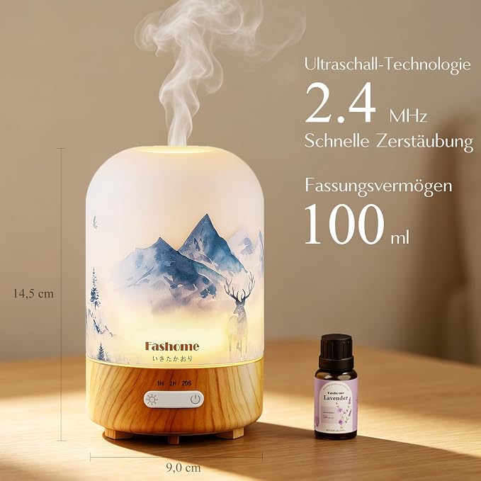 Essential Oil Diffuser, Hand Blown Glass Aromatherapy Diffuser, Ultrasonic Cool Mist Scent Aroma Humidifier, Diffuser Oil Machine Whisper Quiet with Auto Shut-Off for Home Bedroom Office(<25dB)