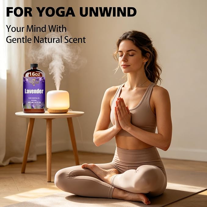 Lavender Essential Oil, Lavender Oil 16 Fl Oz 480ml for Diffuser Yoga Soap & Candle Making – with 0.33 Oz Roller Ball & Funnel YHSESSE Essential Oils