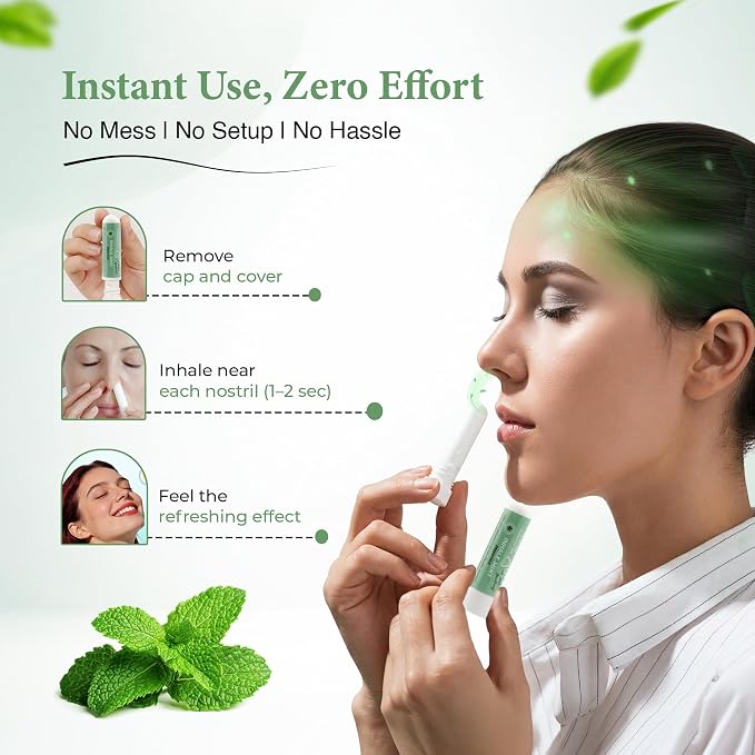 Nasal Inhaler Stick - Peppermint Essential Oil Aromatherapy Inhaler, Cool Refreshing Mint Aroma, Pocket Size, Portable, Made in USA, Sealed for Freshness, Mess-Free Design - Mint