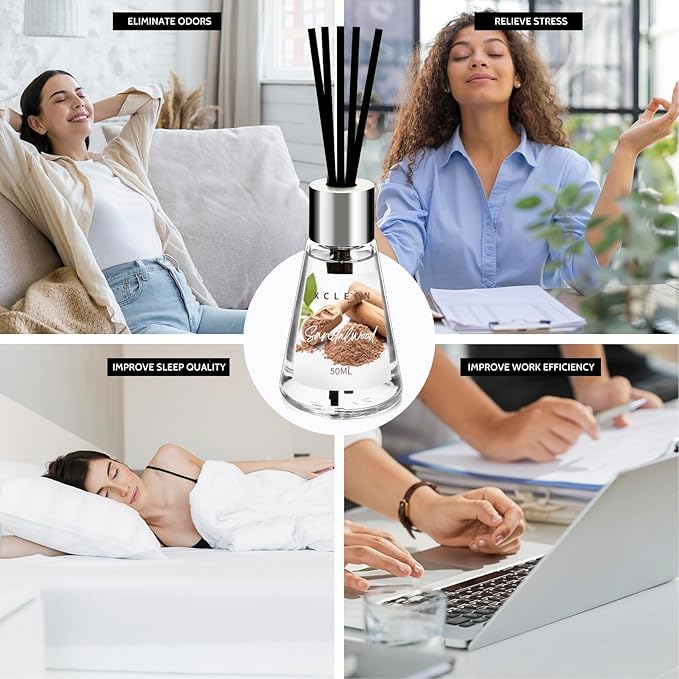 Xcleen Reed Diffuser of 3 Pack, Escape/Citrus/Sandalwood, Scented Diffuser with 15 Fiber Sticks, Home Fragrance Oil Diffuser, Air Freshener for Bathroom & Bedroom, Each 1.7Fl Oz, Total 5.1Oz