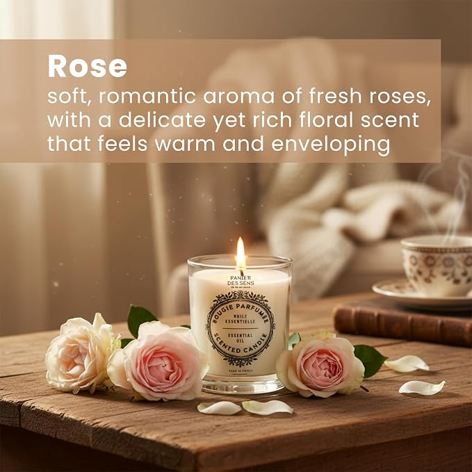 Panier des Sens Rose Candle - Hand-Poured in Provence, France - Long Lasting Scented Candles - up to 55 Hours Burn Time - Rose Scented Candle - 100% Natural Cotton Wick - 6.3 oz