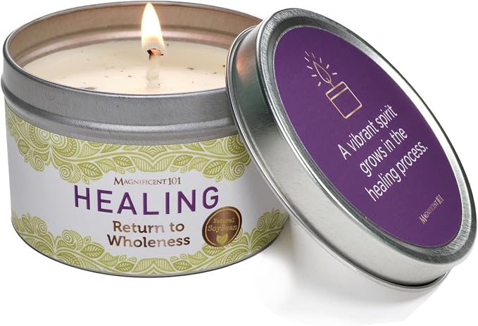 MAGNIFICENT 101 Healing & Manifestation Smudge Meditation Candle - 6 Oz Red Soy Wax - 35-Hour Burn - Infused with Palo Santo, Sandalwood, Sage & Lavender Oils - Aromatherapy Candle