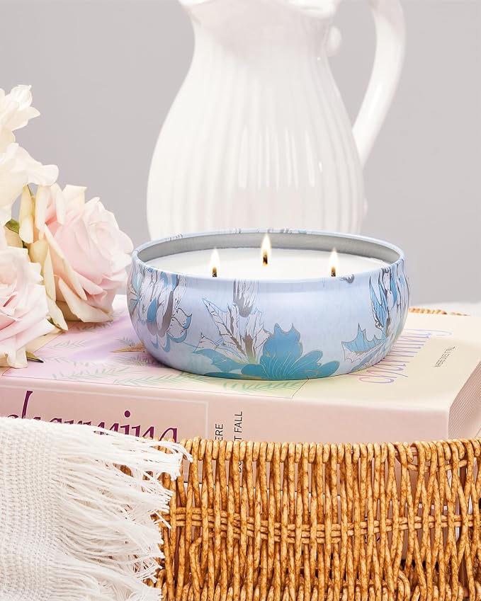 M&SENSE Ocean Waters Scented Candles 12oz, Large 3 Wick Soy Tin Candle, Over 40 Hour Burning Time, 100% Natural Vegan Wax Relaxing Aromatherapy Aesthetic Candle Gift for Women Men