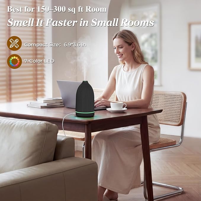 URPOWER 150ML Essential Oil Diffuser Ultrasonic Cool Mist Humidifier with 7 LED Lights, Timer & Auto-Off Quiet Aromatherapy Scent Diffuser for Home Bedroom Office Relaxation