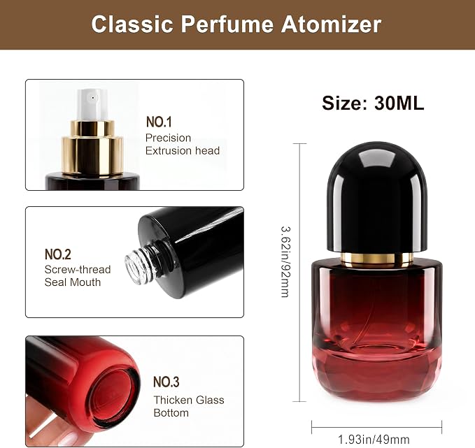 Glass Perfume Bottle Empty Refillable Cologne Sprayer with Upgraded Fine Mist Atomizer, Perfume Spray Container with 3 Easy-Fill Transfer Tools for Fragrance Essential Oils (1, ounces)