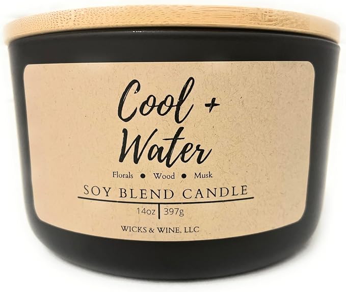 Wicks & Wine Soy Blend 3-Wick Cotton CORE Candle 14oz (Cool + Water)
