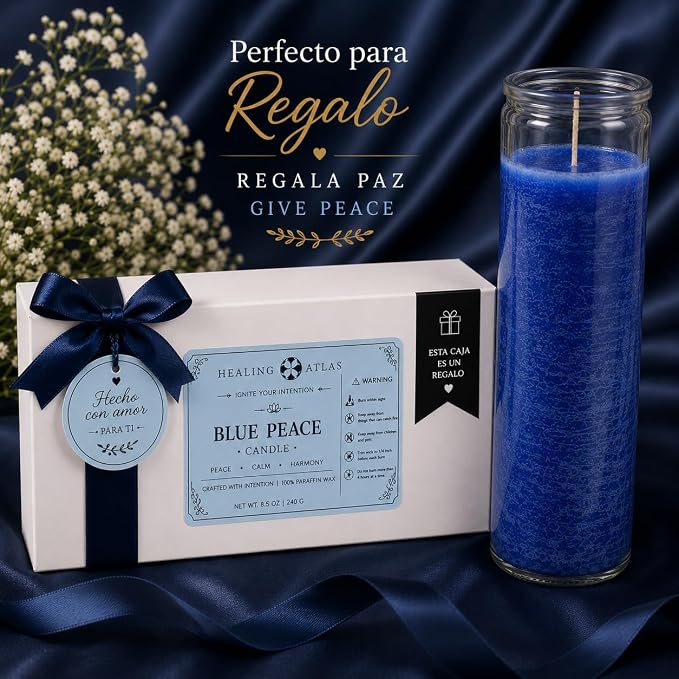 Blue Peace Manifestation Candle Kit – 8" Ritual Prayer Candle with Intention Scrolls, Pencil & QR Guide for Peace, Relaxation, Meditation & Emotional Balance