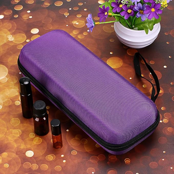 Hipiwe EVA Essential Oils Carrying Case Organizer for 20 Bottles 5ml & 10ml Standard & Rollers Bottles Portable Hard Shell Travel Bag Holder for Essential Oils Storage (Purple)