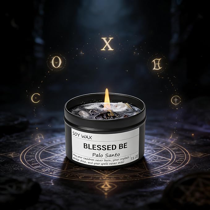 Obsidian Crystal Blessed Be Energy Candle, Good Aura Health Protection, Magical Palo Santo Jar Candle, Witchy Home Ambiance, Witch Spell Ritual Candle for Spiritual Cleansing