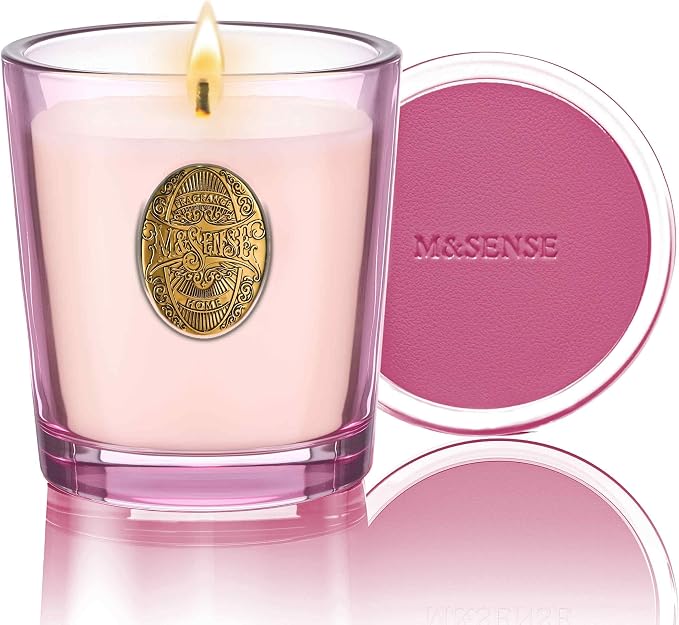 M&SENSE Natural Soy Candle | Saltwater Rose & Pink | 9.2 oz, 50H Burn Time | Candle Gift for Her | Scented Candle for Valentine’s Day