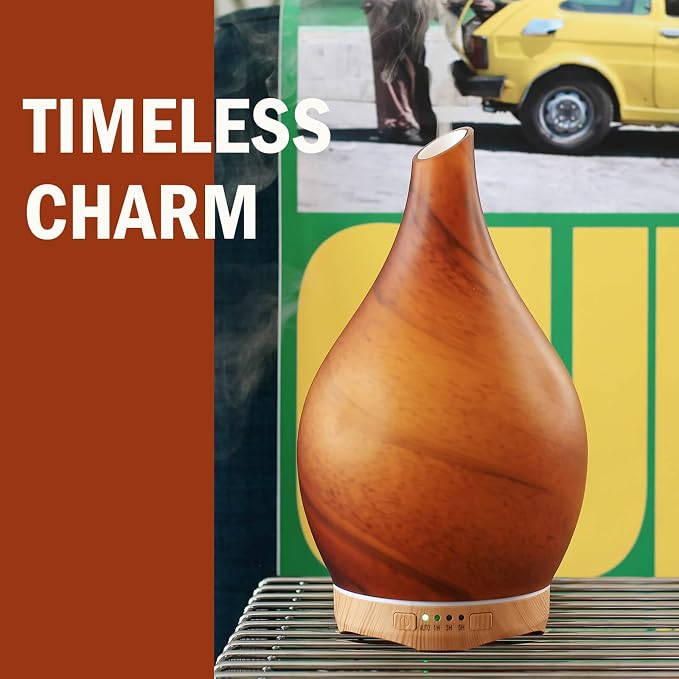 Porseme 280ml Essential Oil Diffuser Glass Color Changing Aroma Air Diffusers Aromatherapy Ultrasonic Cool Mist Humidifier 7 Running Hours Waterless Auto-Off for Sleeping Yoga Office Spa(Caramel)