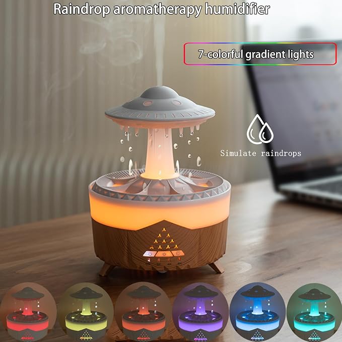 Raindrop Humidifier for Bedroom, 350ml Cool Mist Humidifier with Essential Oil Diffuser, 7 Colors LED Night Light & 4 Timers, Ultrasonic Vaporizer for Home Nursery Office