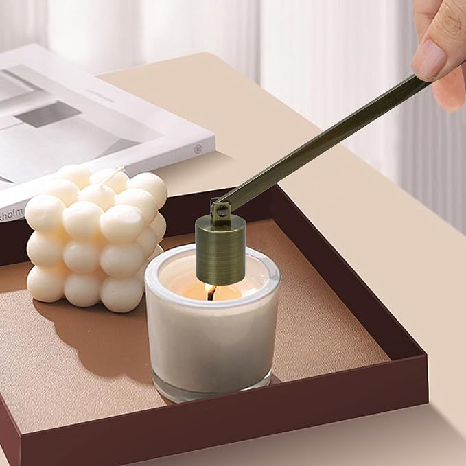 4 in 1 Candle Accessory Set, Candle Snuffer, Candle Wick Cutter, Candle Dipper, Storage Tray Plate, Candle Care Kit with Velvet Pouch for Candle Lover (Bronze)
