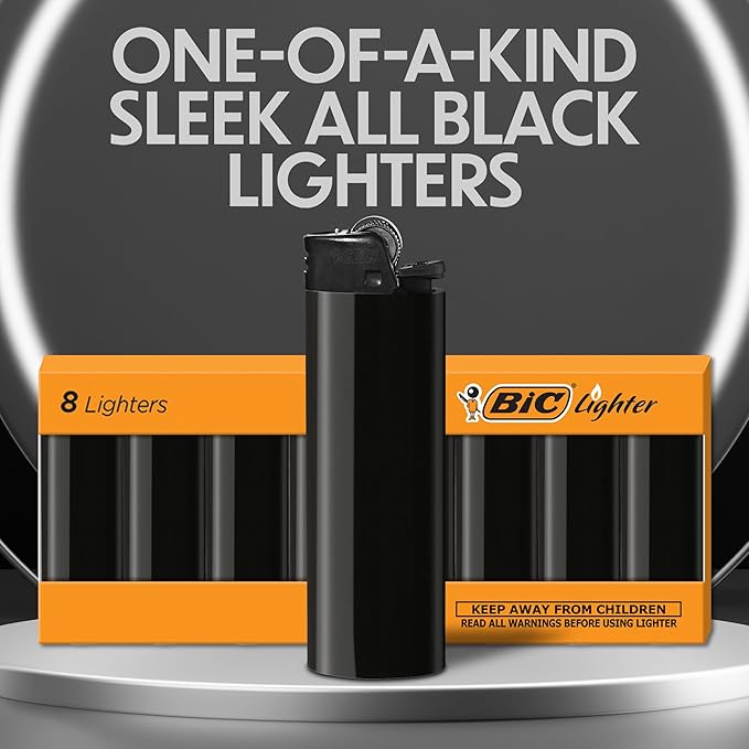 BIC Maxi Pocket Lighters, Safe and Reliable, Long-Lasting Pocket Lighters for Everyday Use, All-Black, 8-Pack