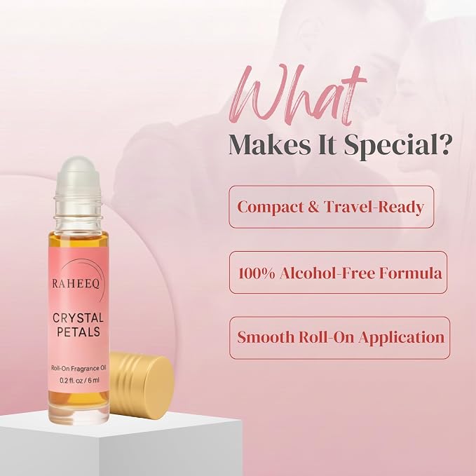 Crystal Petals Perfume Oil Roll-On – Long Lasting Jasmine & Rose Fresh Floral Attar, Concentrated Alcohol Free Luxury Arabian Blend, Premium Unisex Fragrance, 6 ml (0.2 fl oz)