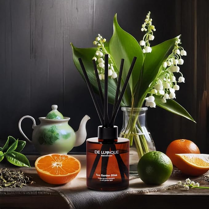 Tea Garden Bliss Scent Reed Diffuser – Aromatherapy Diffuser with Green Tea, Mandarin & Muguet – Long-Lasting Scented Oil for Home, Bathroom, Bedroom – 150ml